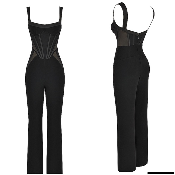 NWT HOUSE OF CB MYLENE BLACK CORSET JUMPSUIT sexy one piece Small S 4 mesh - Picture 6 of 16